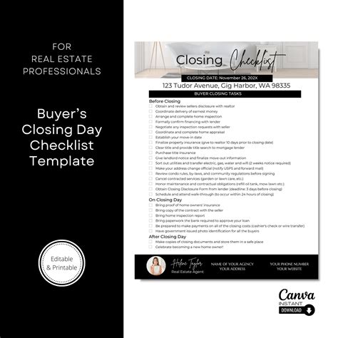 Closing Checklist for Buyer, Real Estate Templates, Real Estate ...