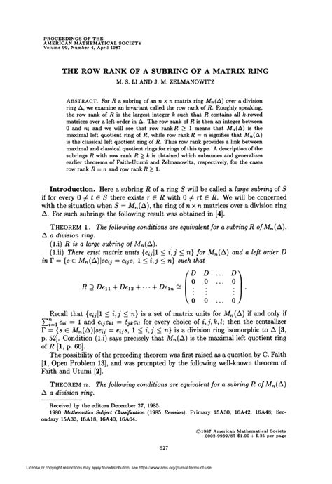 (PDF) The Row Rank of a Subring of a Matrix Ring