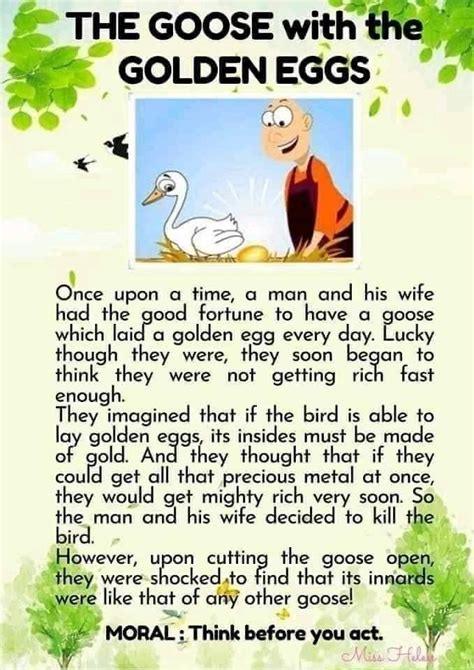 The goose with the golde eggs. Moral short stories for learning English ...