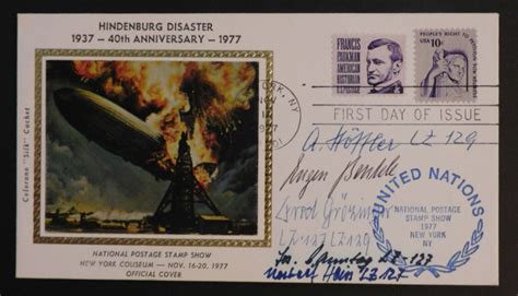 1977 USA cover Hindenburg Anniversary Autographed by Survivors and Zeppelin Crew | United States ...