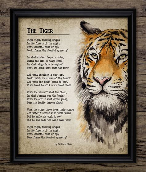 The Tiger Poem, 1794 William Blake, Printable Tyger Poem, Famous Poem, Printable Poem, Living ...