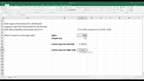 How to Calculate Critical Values from T Distribution in Excel. [HD] - YouTube