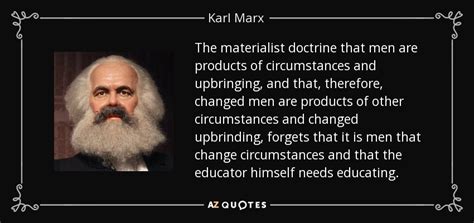 Karl Marx quote: The materialist doctrine that men are products of ...