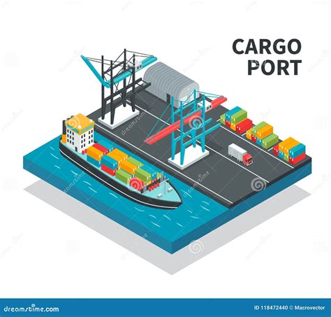 Cargo Port Design Cartoon Vector | CartoonDealer.com #164929657