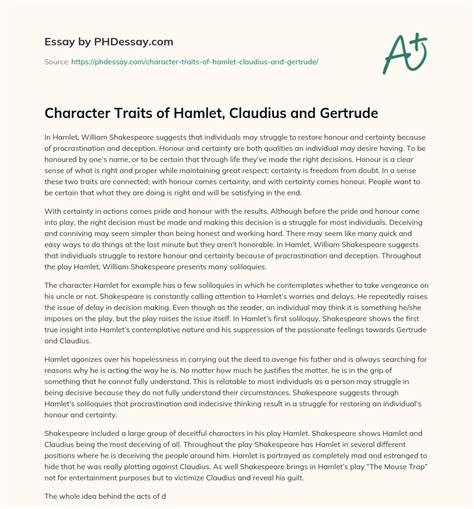 Character Traits Of Hamlet, Claudius And Gertrude Character Analysis ...