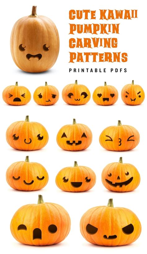 Cute Kawaii Pumpkin Carving Stencil for Halloween // Simple - Etsy Finland