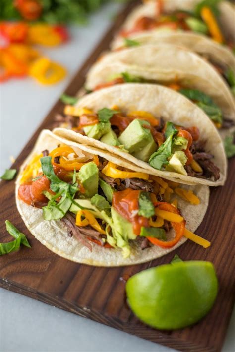 Slow Cooker Beef Fajita Tacos with Mango Sauce - Simple Roots