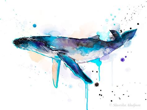 Humpback whale watercolor painting print by Slaveika Aladjova | Etsy