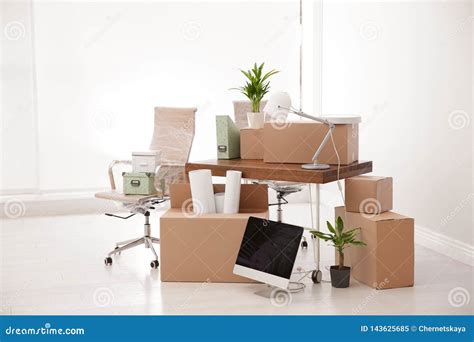 Moving Boxes and Furniture in Office Stock Image - Image of postal ...