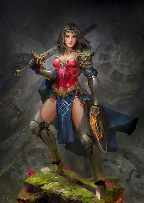 Fantasy art, sword, warrior, Wonder Woman, HD wallpaper | Wallpaperbetter