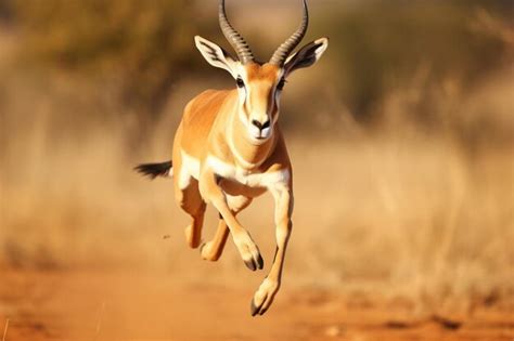 Premium AI Image | a gazelle with horns is in the air with a black tail.