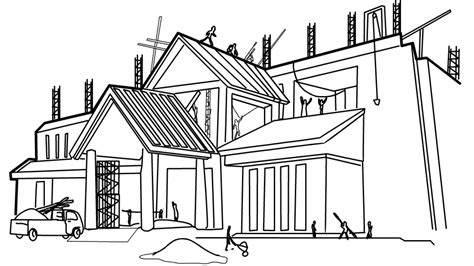 New Home under Construction line drawing sketch animation transparent background Motion ...