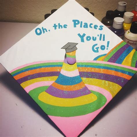 A fun Dr. Seuss themed grad cap. | Teacher graduation cap, Kindergarten graduation cap, High ...