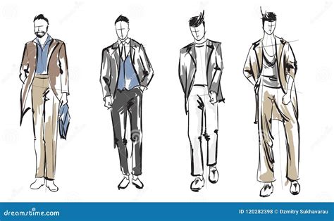 Fashion Man. Set of Fashionable Men`s Sketches Stock Vector ...