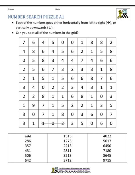 Number Search Puzzles