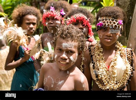 Children in traditional dress, Nggela Island, Solomon Islands, South ...