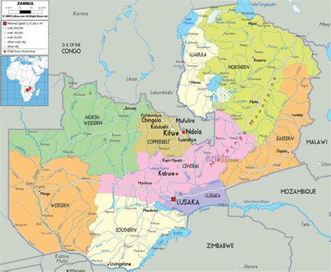 Detailed Political Map of Zambia - Ezilon Maps