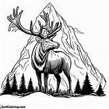 Elk By The Mountain Coloring Pages  For Kids – Smart sketch template