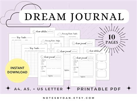 Printable Dream Journal Template, Dream Analysis and Sleep Tracker PDF - Etsy