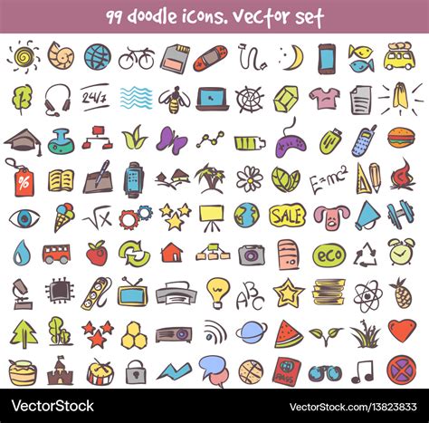 Doodle icons set Royalty Free Vector Image - VectorStock