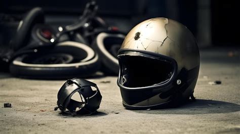 Premium AI Image | A safety helmet motorbike crash by accident