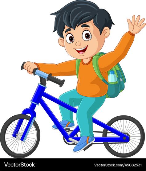 Cute school boy cartoon riding bicycle Royalty Free Vector