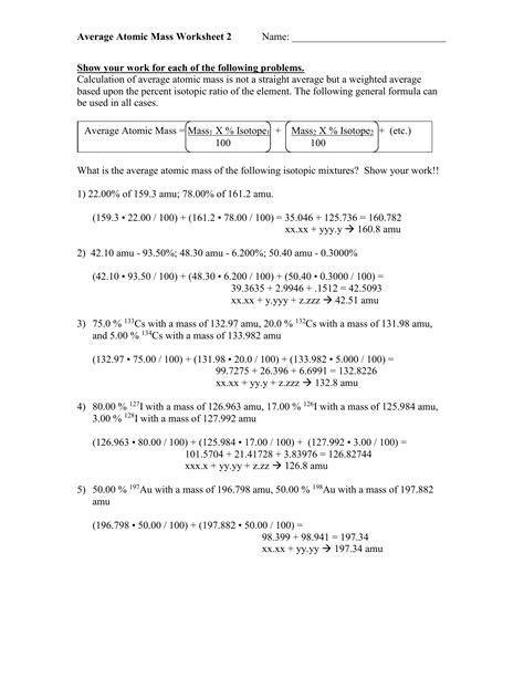 02-06 Average Atomic Mass Worksheet 2