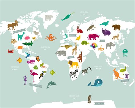 Animal World Map Poster Print - Etsy