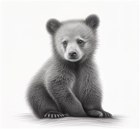 Bear Cub Pencil Drawing Black and White Digital Download, Animal Art ...