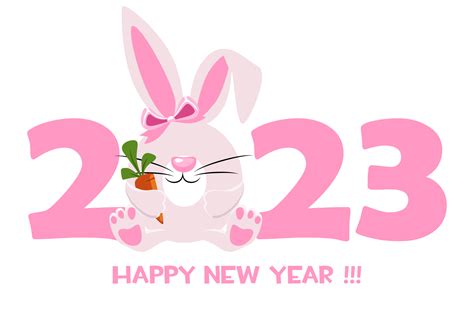 Happy New Year 2023, Cartoon Rabbit Zodiac. Greeting card template. 11618005 PNG