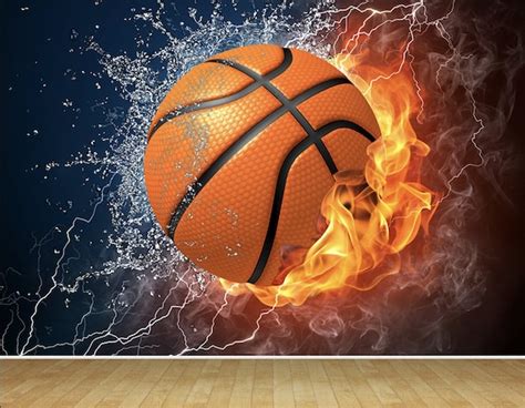 Basketball Hoop Theme Ball Fire Wallpaper Mural Bedroom - Etsy