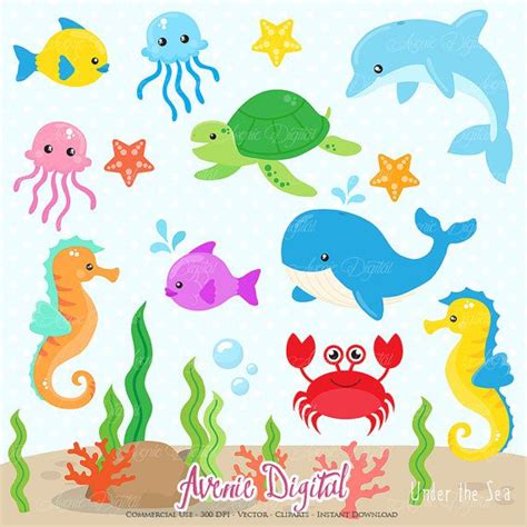 Under the Sea Clipart. Scrapbook printable Cute Sea animals Clip Art ...