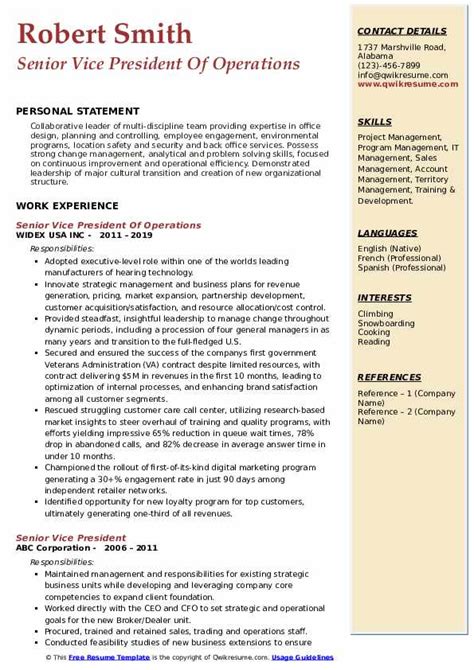 Senior Vice President Resume Samples | QwikResume