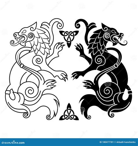 Two Wolves of Odin - Geri and Freki, Scandinavian and Celtic Style Stock Vector - Illustration ...