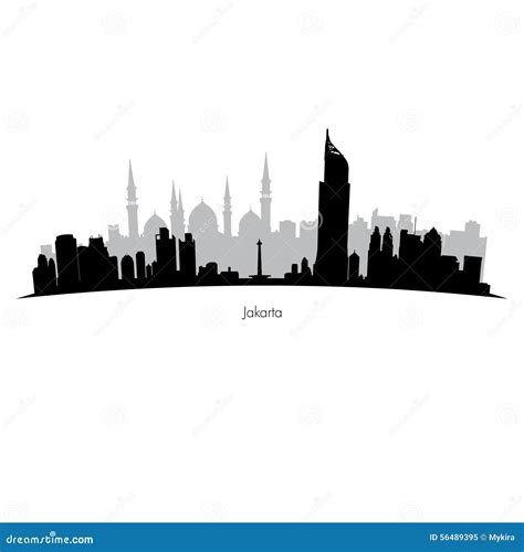 Vector Jakarta Skyline Illustration With Dans Sky | CartoonDealer.com #185094785