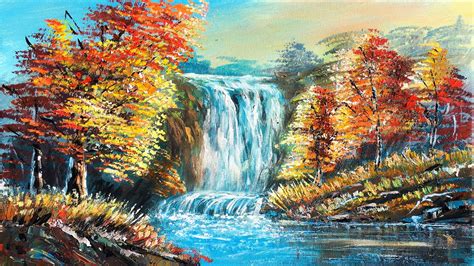 Autumn Waterfall Painting | Easy Acrylic Painting Hidden Autumn ...