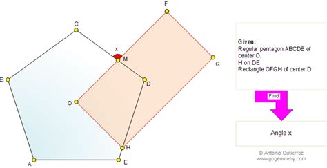 Math Education Geometry Problem 563: Regular Pentagon, Center, Rectangle, Diagonals, Angle.