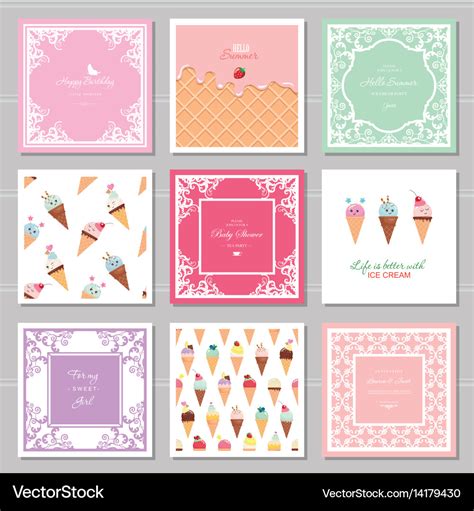 Cute card templates set for girls including Vector Image