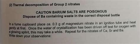 Solved (2) Thermal decomposition of Group 2 nitrates CAUTION | Chegg.com