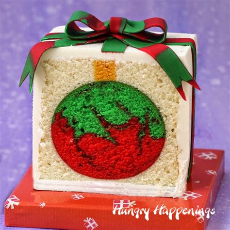 Christmas Present Cake with an Ornament Surprise Inside - Hungry Happenings