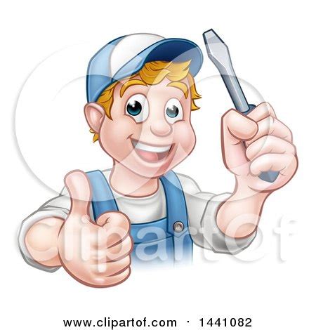 Clipart of a Cartoon Happy White Male Electrician Holding up a Screwdriver and a Thumb - Royalty ...