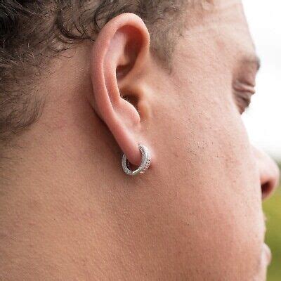 High Quality Mens Small Cz Fully Iced Hoops Sterling Silver Clip Hoop Earrings | eBay