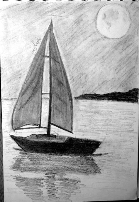 Sailboat sketch -Kelsey S. in 2020 | Pencil sketches landscape, Landscape pencil drawings ...