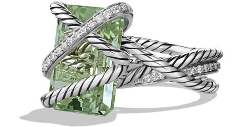 David Yurman Cable Wrap Ring With Prasiolite And Diamonds in Metallic | Lyst