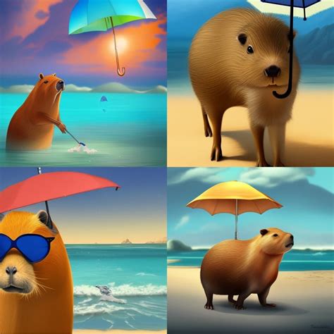 Capybara in the beach with sunglasses on with a drink that has a tiny umbrella in it - AI ...