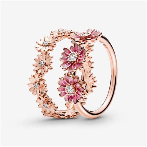 Pandora Rose Sparkling Daisy Ring Set | Rose gold plated | Pandora Canada