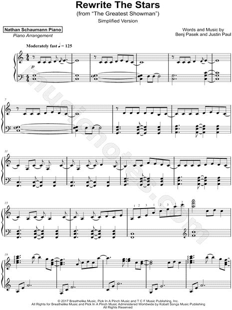 Nathan Schaumann "Rewrite the Stars [Simplified Version]" Sheet Music (Piano Solo) in C Major ...