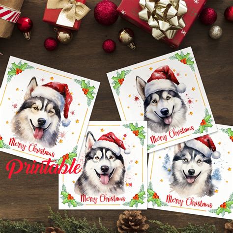 Printable Christmas Siberian Husky Cards Christmas Siberian Husky Card ...