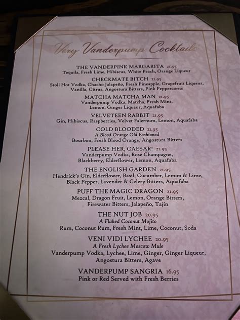 Menu at Vanderpump Cocktail Garden pub & bar, Las Vegas