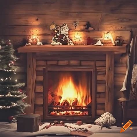 Cozy christmas cabin fireplace on Craiyon